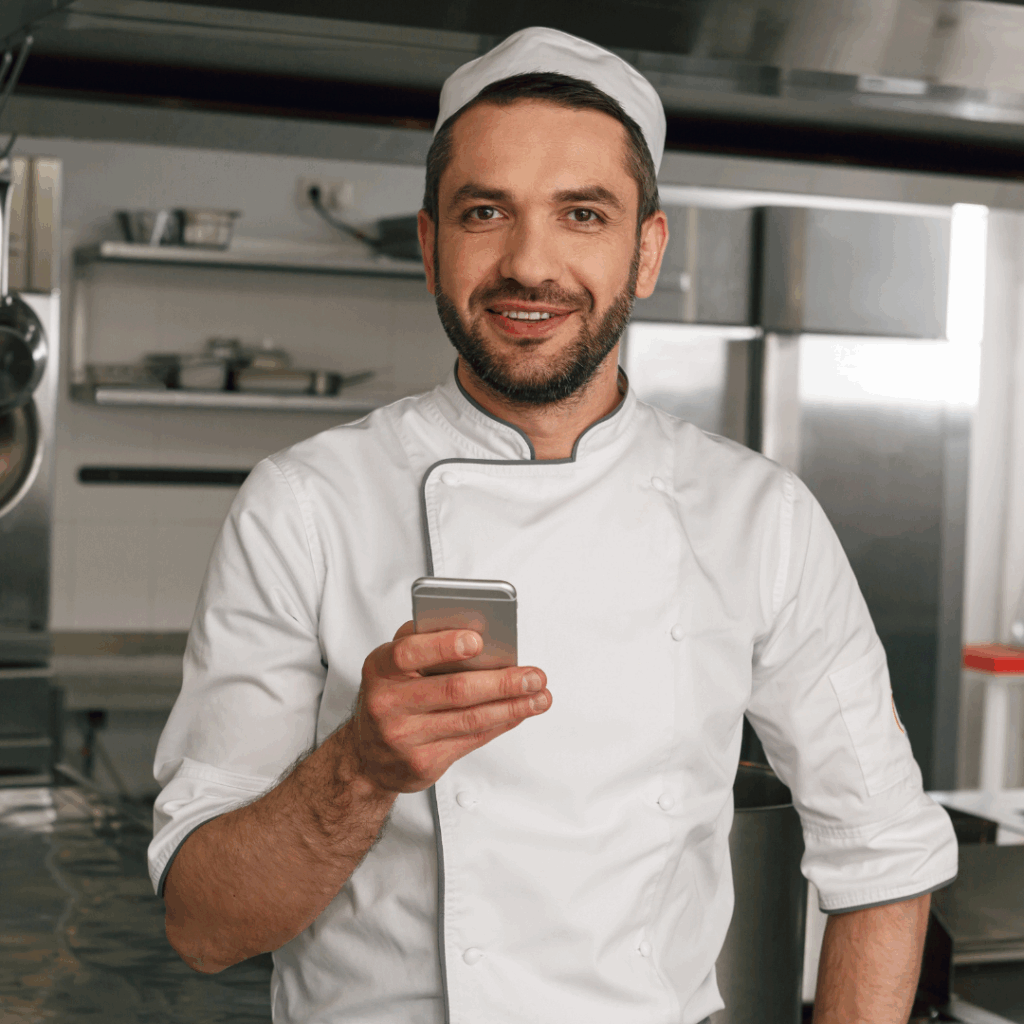 Chef on a phone trying a new app
