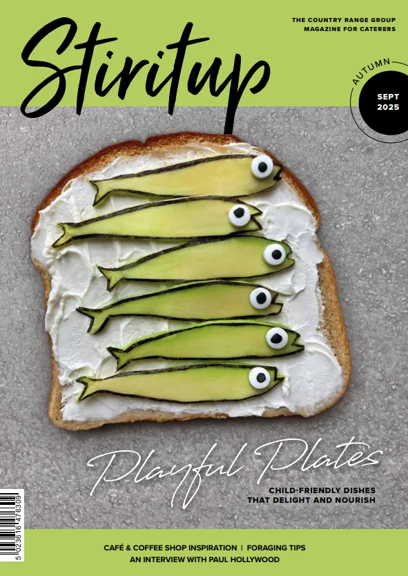 Stir It Up September Front Cover, showing a sandwich with fish made out of cucumber.