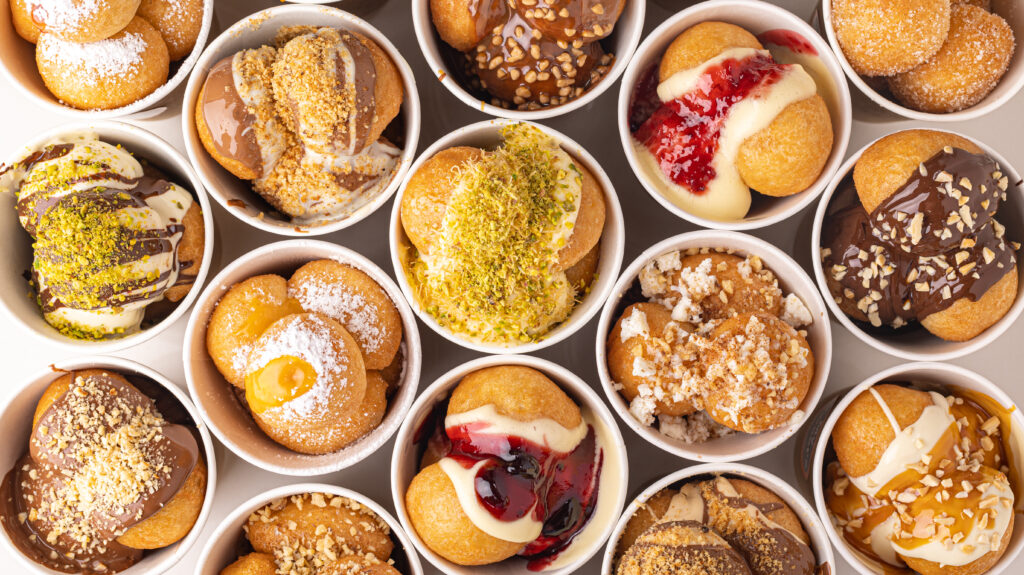 Greek,And,Cypriot,National,Traditional,Sweets,Loukoumades,Donuts,With,Different Exhibition